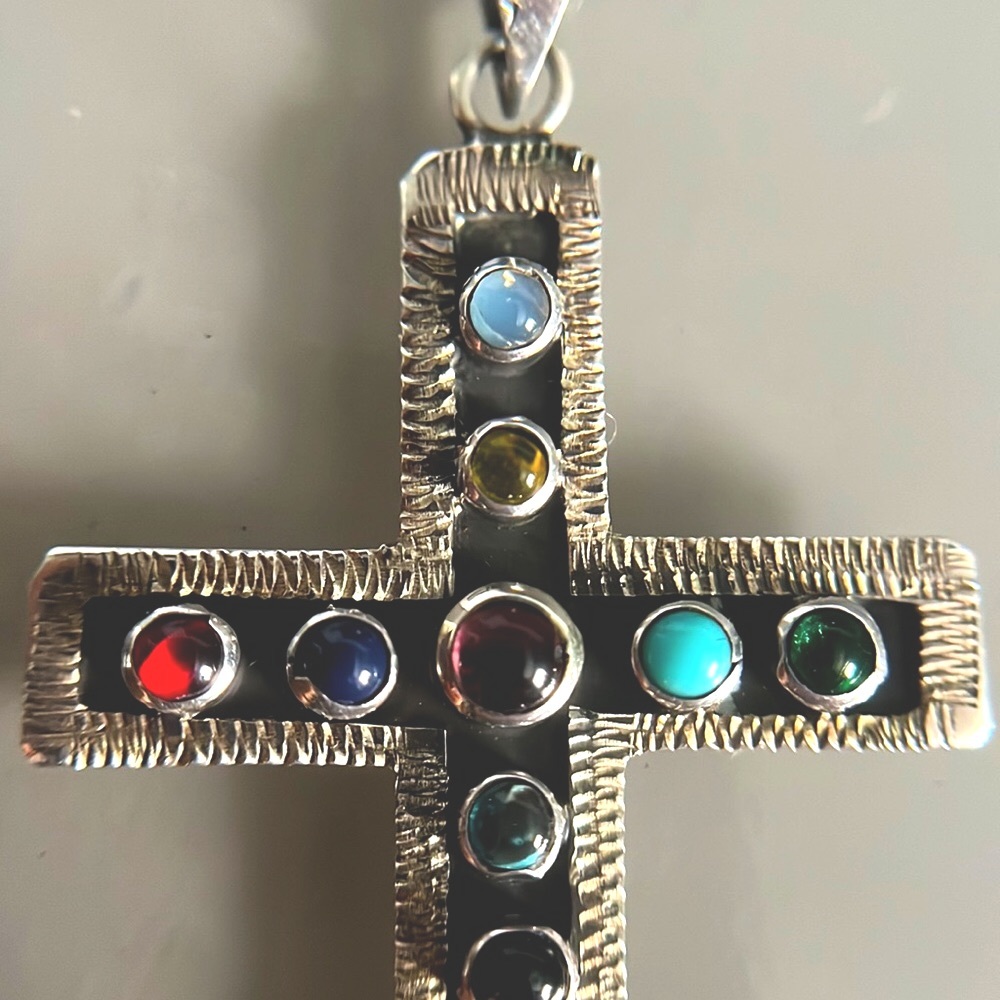Mexican Sterling .925 Silver Bezel Set Embezzled Cross Pendant - Unisex